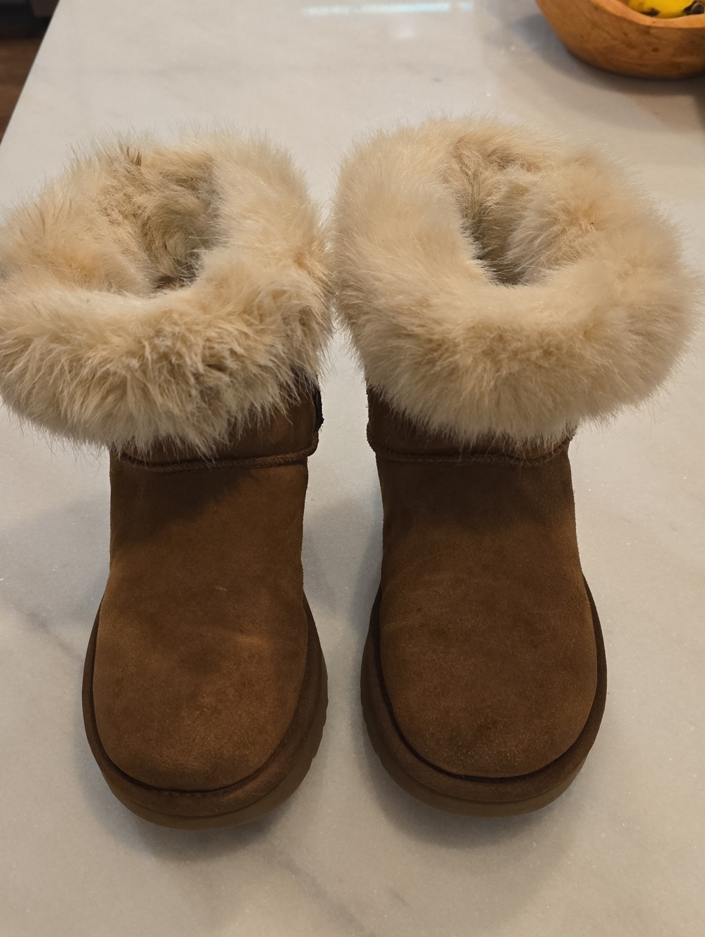 UGG Chestnut Suede Winter Boots with Fur Cuff